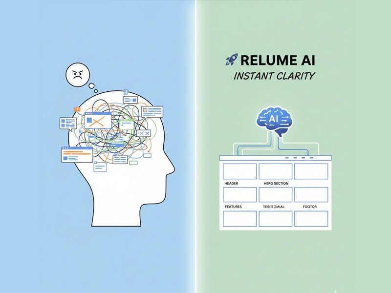 A clean, simple wireframe or blueprint generated by Relume AI for a complete Relume AI Beginner Guide website structure.